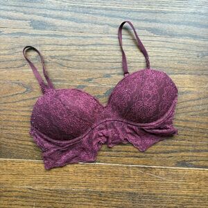 Victoria's Secret PINK Burgundy Lace Push-Up Bralette Medium